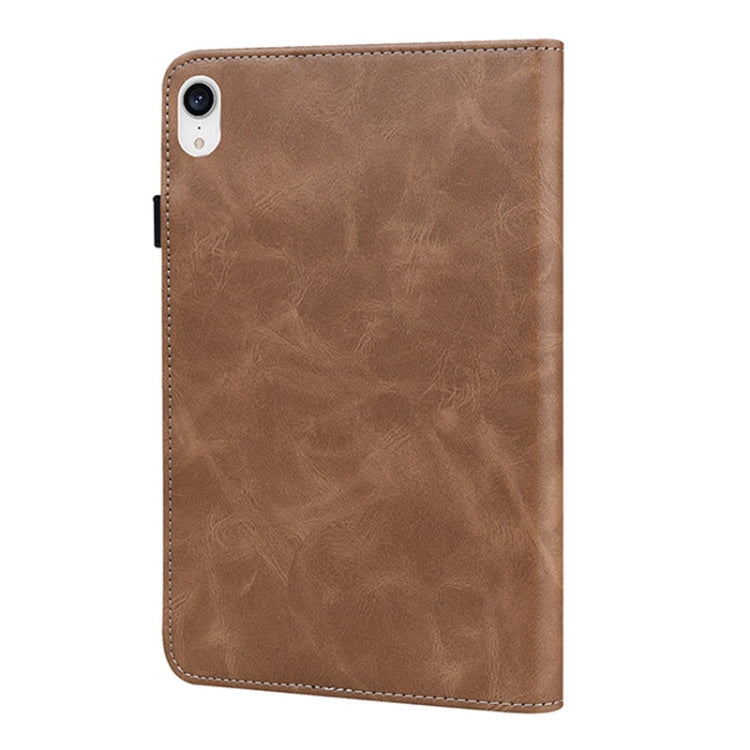 For iPad mini 6 / mini 2024 Solid Color Embossed Striped Leather Case(Brown)