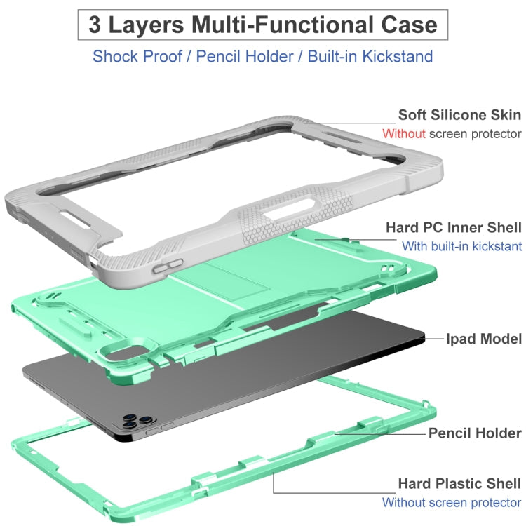 For iPad Pro 12.9 2022 / 2021 / 2020 / 2018 Silicone + PC Shockproof Tablet Case(Mint Green+Grey)