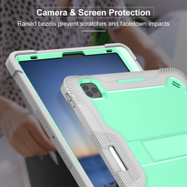 For iPad Pro 12.9 2022 / 2021 / 2020 / 2018 Silicone + PC Shockproof Tablet Case(Mint Green+Grey)