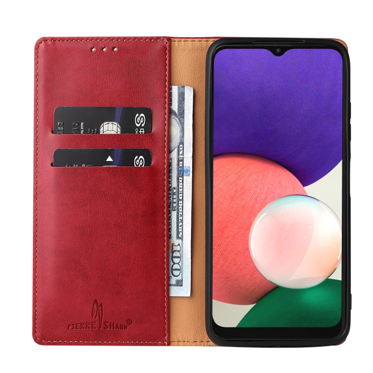 Fierre Shann PU Genuine Leather Texture Leather Phone Case, For Samsung Galaxy A22 5G