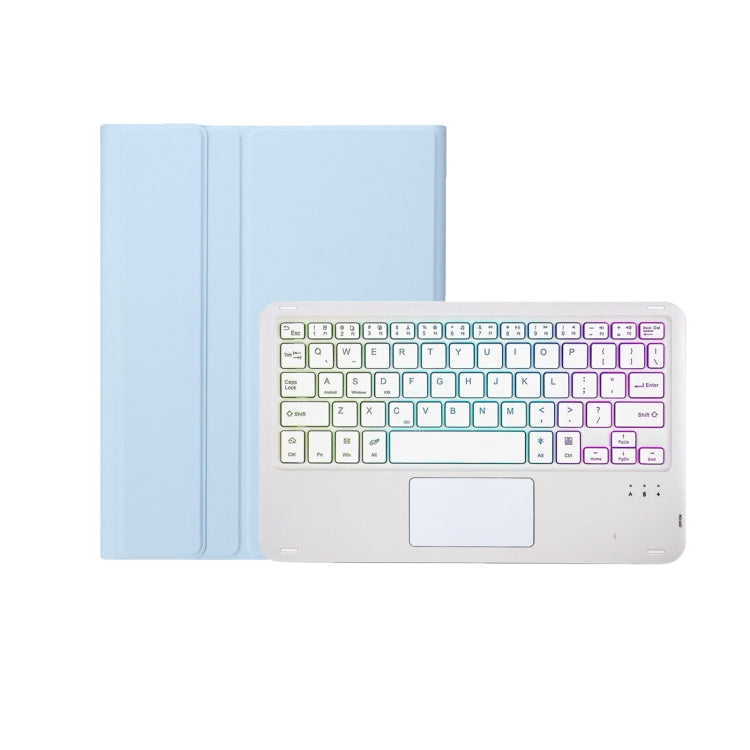 T098B-AS Skin Feel Pen Slot Touch Pad Backlight Bluetooth Keyboard Leather Tablet Case For iPad Air 4 10.9 2020 / Air 5 10.9 2022 (Sky Blue)