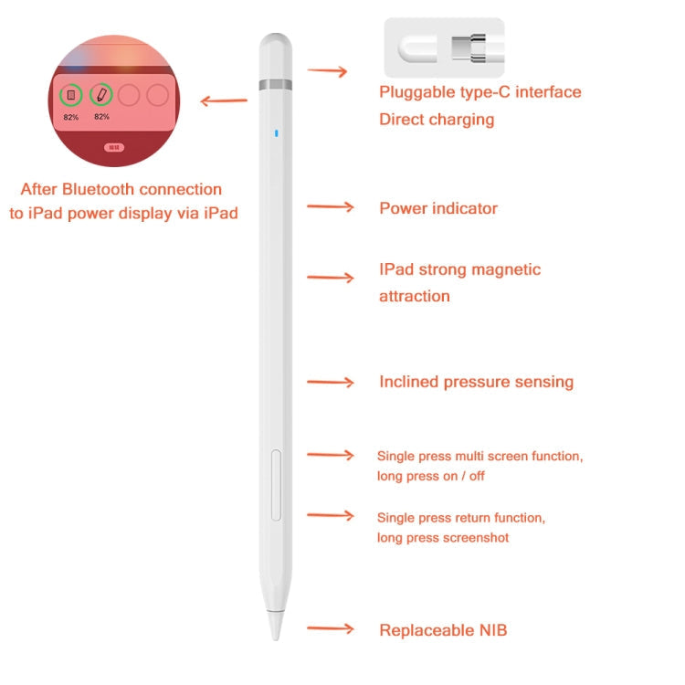JD50 Bluetooth Active Stylus Pencil with Palm Rejection for iPad After 2018 Version