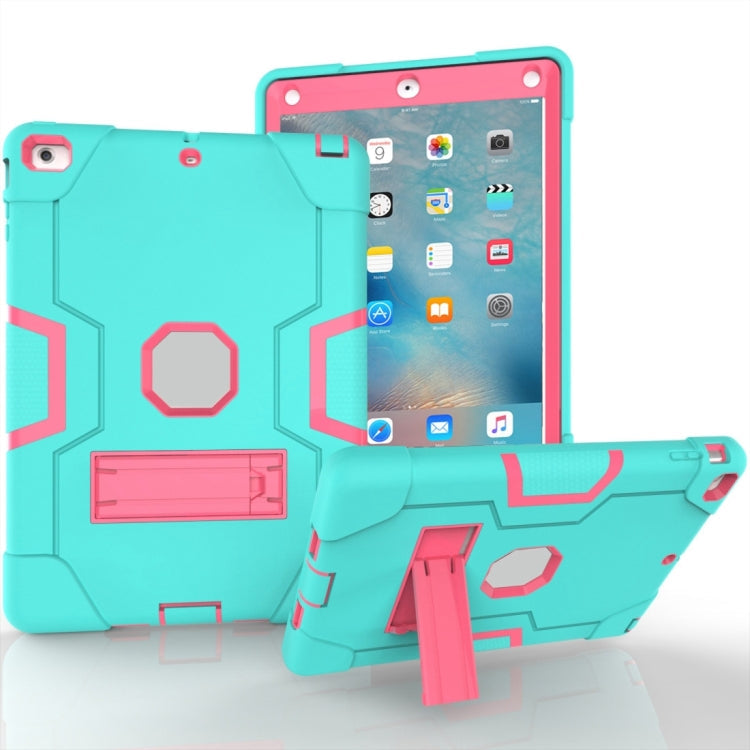 For iPad 4 / 3 / 2 Silicone + PC Protective Case with Stand(Mint Blue + Red)