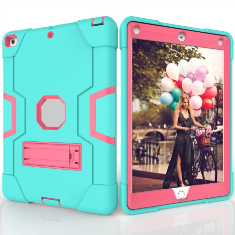 For iPad 4 / 3 / 2 Silicone + PC Protective Case with Stand(Mint Blue + Red)