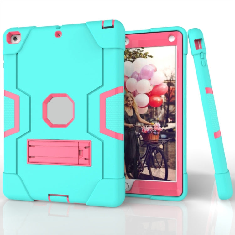 For iPad 4 / 3 / 2 Silicone + PC Protective Case with Stand(Mint Blue + Red)