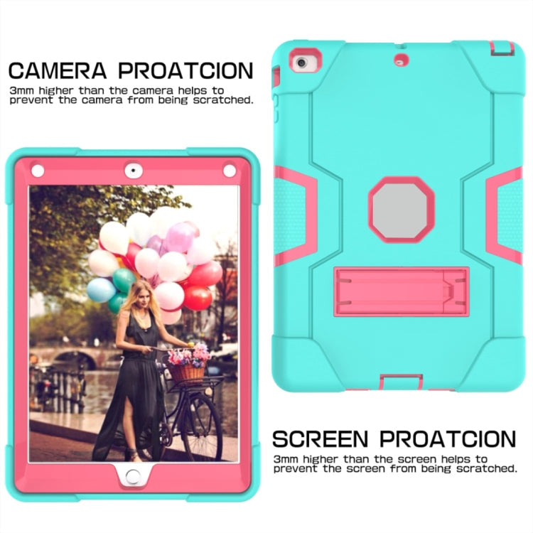 For iPad 4 / 3 / 2 Silicone + PC Protective Case with Stand(Mint Blue + Red)