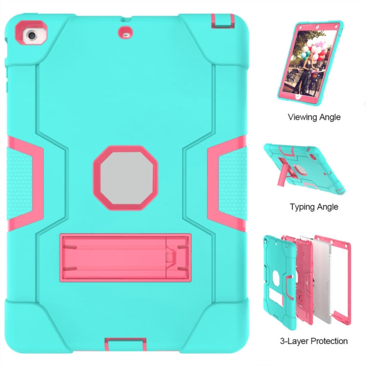 For iPad 4 / 3 / 2 Silicone + PC Protective Case with Stand(Mint Blue + Red)
