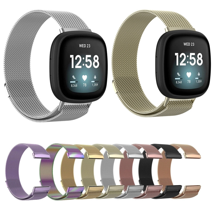 For Fitbit  Versa 4 / 3 Milanese Magnetic Metal Weave Watchband, Large Size (Black)