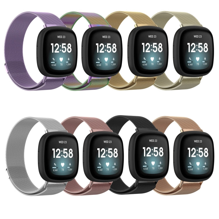 For Fitbit  Versa 4 / 3 Milanese Magnetic Metal Weave Watchband, Large Size (Black)