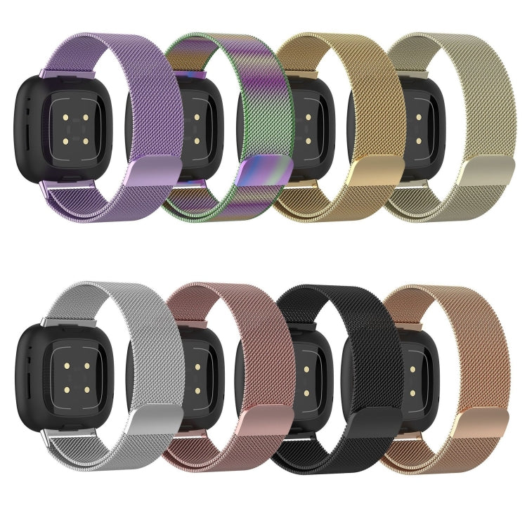 For Fitbit  Versa 4 / 3 Milanese Magnetic Metal Weave Watchband, Large Size (Black)