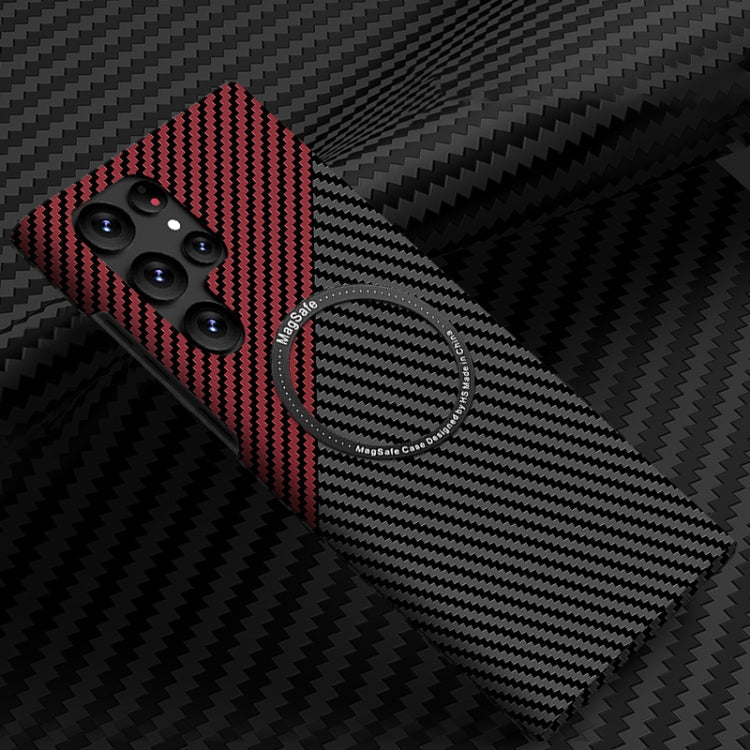 For Samsung Galaxy S22 Ultra 5G Carbon Fiber Texture MagSafe Magnetic Phone Case(Black Red)