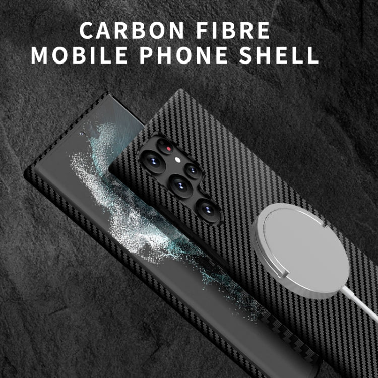 For Samsung Galaxy S22 Ultra 5G Carbon Fiber Texture MagSafe Magnetic Phone Case(Black)