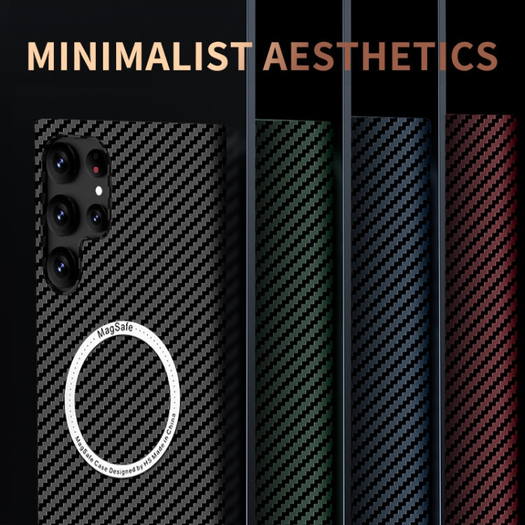 For Samsung Galaxy S22 Ultra 5G Carbon Fiber Texture MagSafe Magnetic Phone Case(Black)