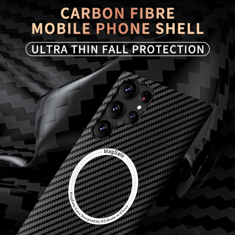 For Samsung Galaxy S22 Ultra 5G Carbon Fiber Texture MagSafe Magnetic Phone Case(Black)