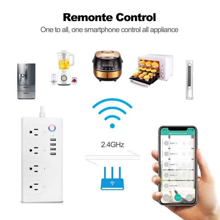 SM-SO301-U 2500W 4 Holes + 4 USB Smart Power Strip, US Plug, ZigBee 10A, WiFi 10A