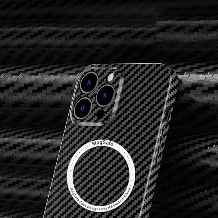 For iPhone 13 Pro Max Carbon Fiber Texture MagSafe Magnetic Phone Case (Black Red)