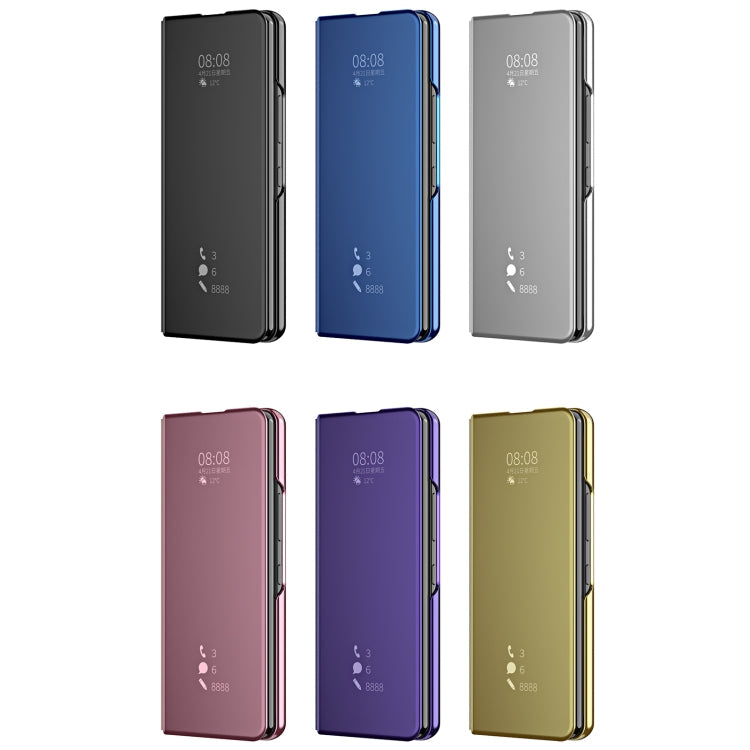 For Samsung Galaxy Z Fold4 Double Electroplating Flip Mirror Shockproof Phone Case(Black)