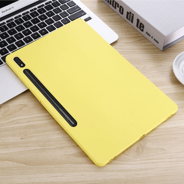 For Samsung Galaxy Tab S8+/Tab S7+/Tab S7 FE Pure Color Liquid Silicone Shockproof Full Coverage Tablet Case(Yellow)