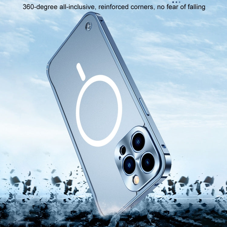 For iPhone 14 Pro Max Metal Frame Frosted PC Shockproof MagSafe Case (Black)