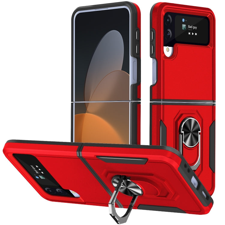 For Samsung Galaxy Z Flip4 Pioneer Armor PC + TPU Phone Case with Holder(Red Black)