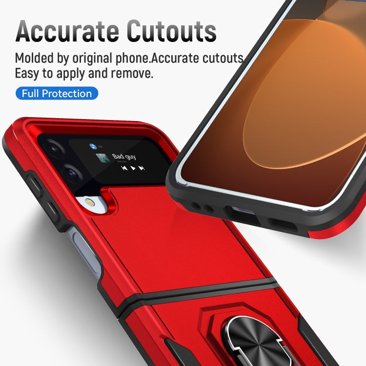 For Samsung Galaxy Z Flip4 Pioneer Armor PC + TPU Phone Case with Holder(Red Black)