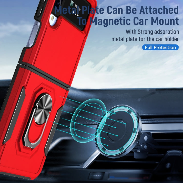 For Samsung Galaxy Z Flip4 Pioneer Armor PC + TPU Phone Case with Holder(Red Black)