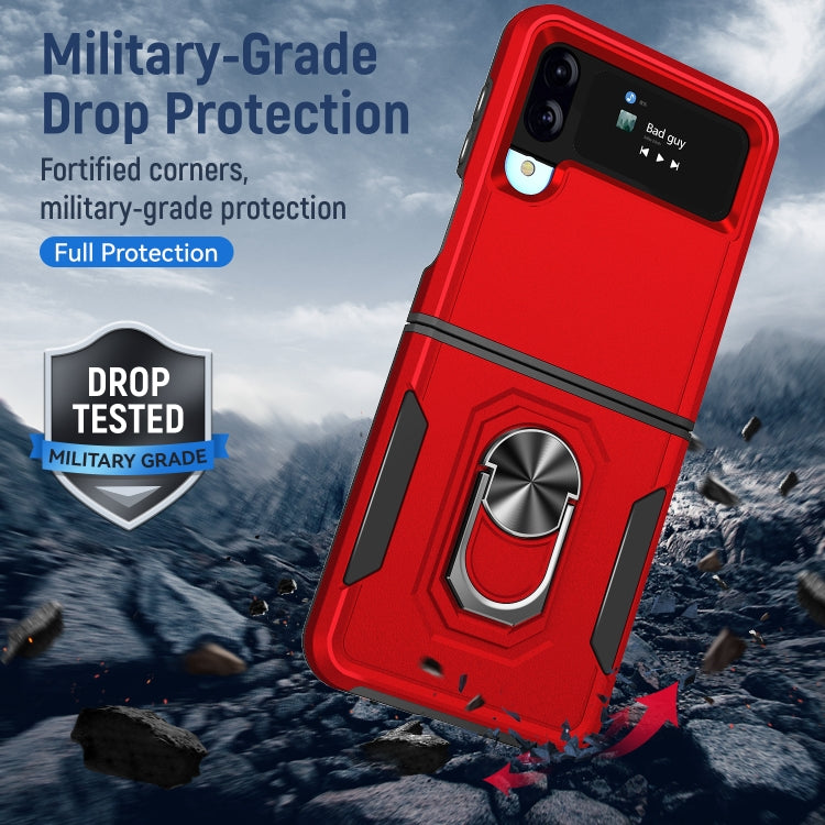 For Samsung Galaxy Z Flip4 Pioneer Armor PC + TPU Phone Case with Holder(Red Black)