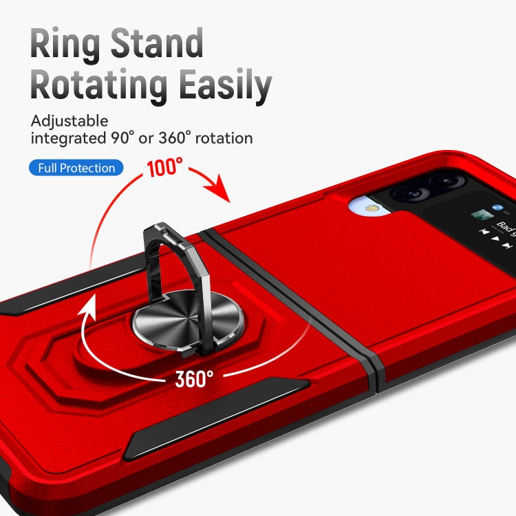 For Samsung Galaxy Z Flip4 Pioneer Armor PC + TPU Phone Case with Holder(Red Black)
