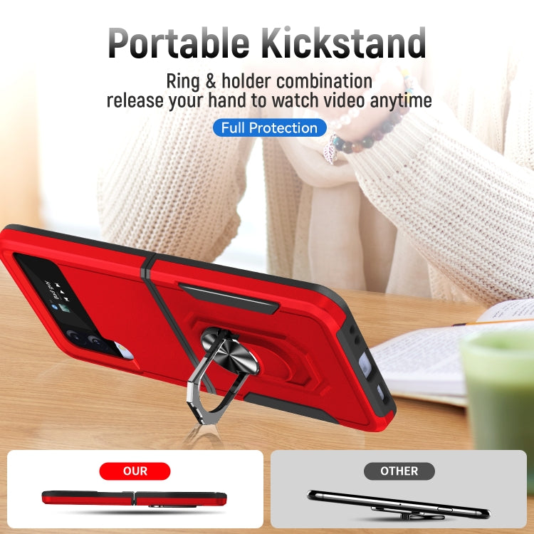 For Samsung Galaxy Z Flip4 Pioneer Armor PC + TPU Phone Case with Holder(Red Black)