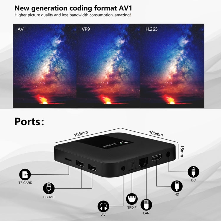 TX3 mini+  Android 11.0 Smart TV Box, Amlogic S905W2 Quad Core, Memory:2GB+16GB, 2.4GHz WiFi(UK Plug)