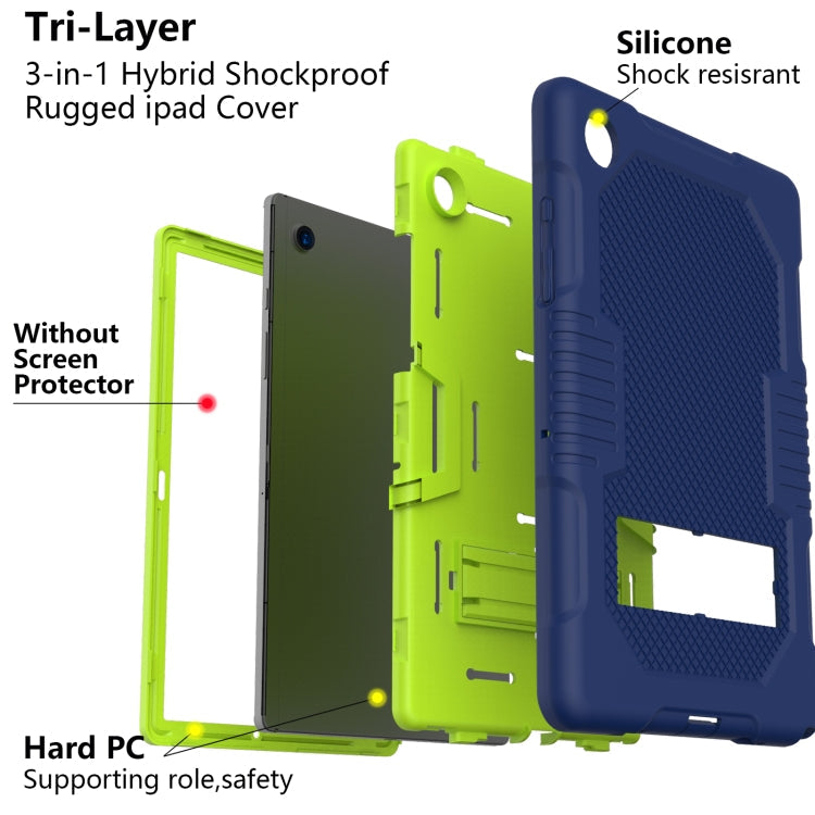 For Samsung Galaxy Tab A8 10.5 2021 X200 Contrast Color Robot Shockproof Silicone + PC Tablet Case(Navy Blue Yellow Green)