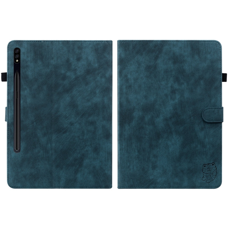 For Samsung Galaxy Tab S7? S8 Tiger Pattern Flip Leather Tablet Case(Dark Blue)