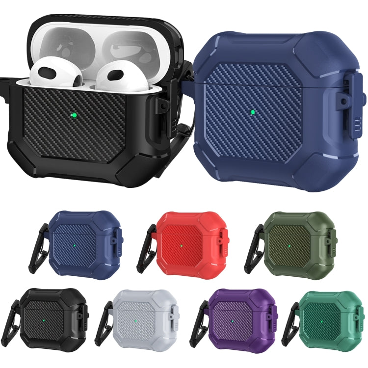 Carbon Brazing Dimension TPU+PC Headphone Protective Cover with Switch Lock & Carabiner For AirPods 3(Purple)