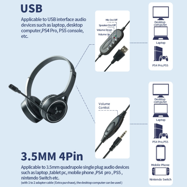 SOYTO SY-G30C Long Microphone Wired Noise Cancelling Ergonomic Gaming Headset, Interface:USB(Black)