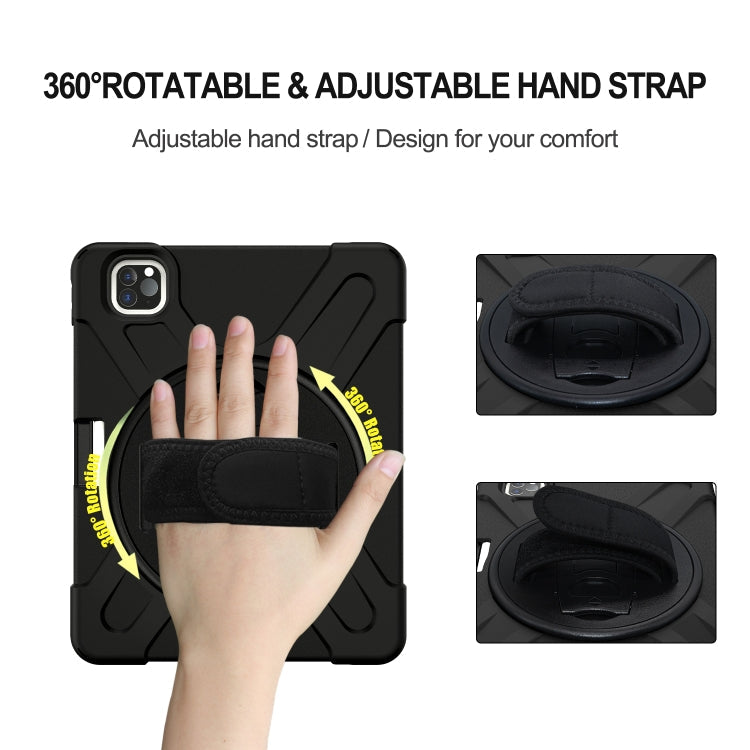 360 Degree Rotation Silicone Protective Cover with Holder & Hand Strap & Long Strap & Pencil Slot For iPad Air 10.9 / Pro 11 2021 / 2020 / 2018(Black)