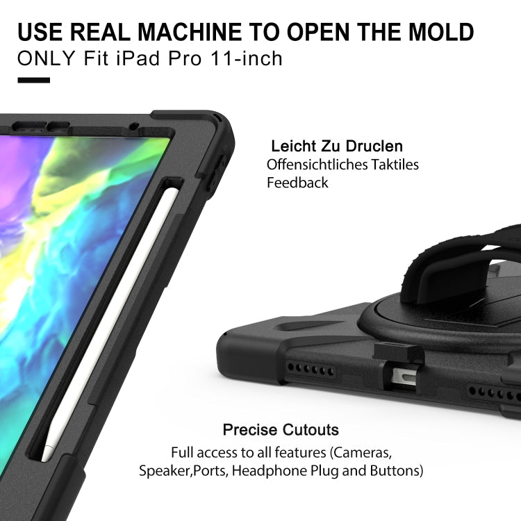 360 Degree Rotation Silicone Protective Cover with Holder & Hand Strap & Long Strap & Pencil Slot For iPad Air 10.9 / Pro 11 2021 / 2020 / 2018(Black)