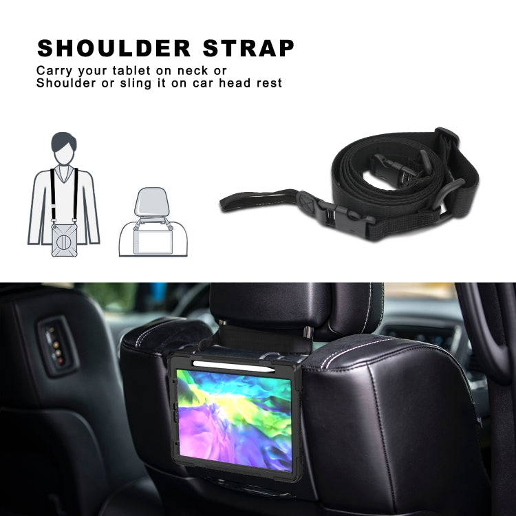 360 Degree Rotation Silicone Protective Cover with Holder & Hand Strap & Long Strap & Pencil Slot For iPad Air 10.9 / Pro 11 2021 / 2020 / 2018(Black)