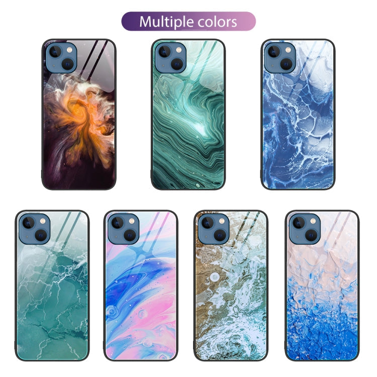 For iPhone 13 Marble Pattern Glass Protective Phone Case(Typhoon)