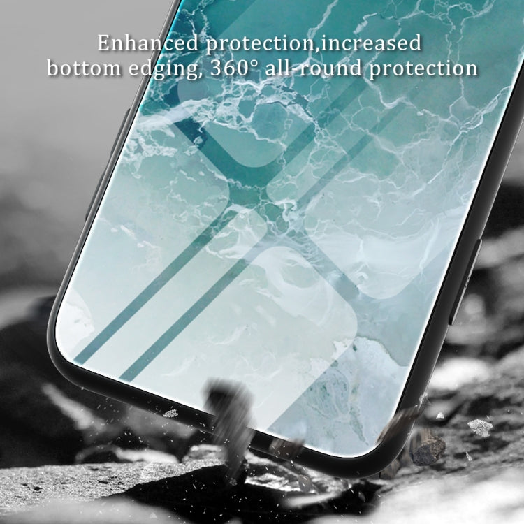 For iPhone 13 Marble Pattern Glass Protective Phone Case(Typhoon)