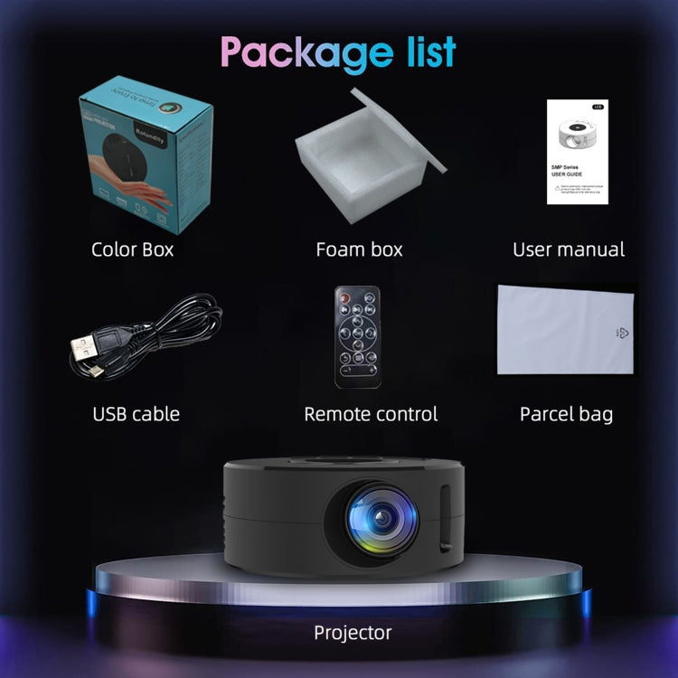T200 1500LM 1920x1080P LED Mini Projector, UK Plug(Black)