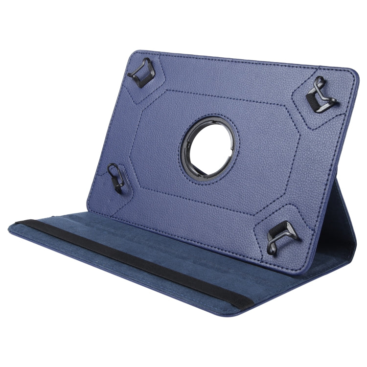 For 10 inch Tablet 360 Degree Rotation Litchi Texture Flip Leather Tablet Case(Blue)