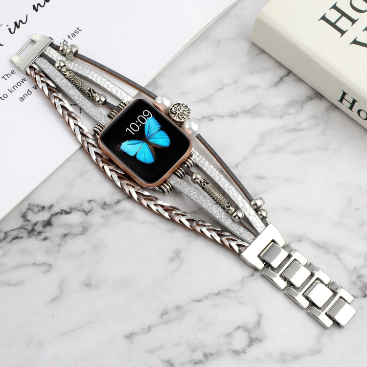 Jewelry Watch Band For Apple Watch Series 9&8&7 41mm / SE 3&SE 2&6&SE&5&4 40mm / 3&2&1 38mm(Silver)
