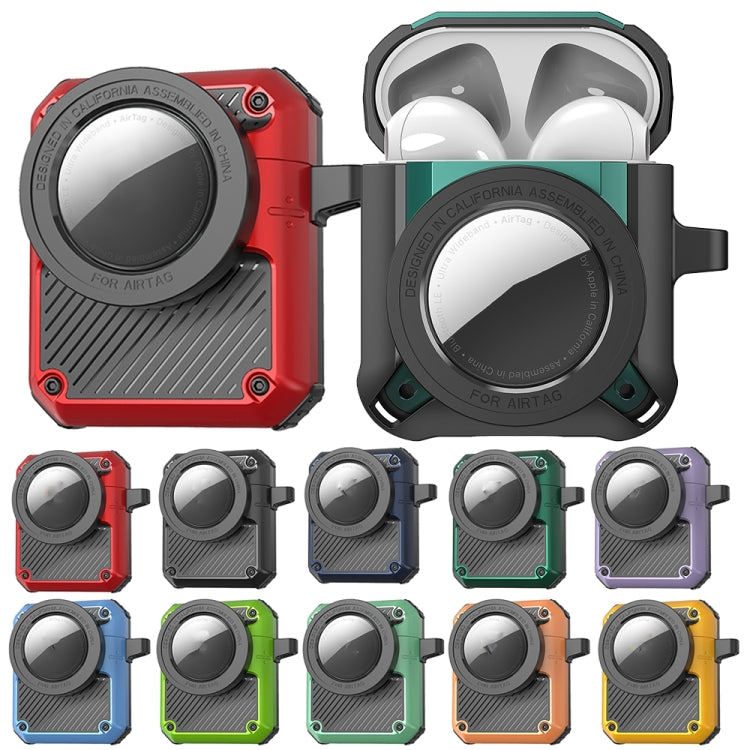 For AirPods 1/2 Automatic Flip Switch TPU+PC Earphone Case with AirTag(Red)