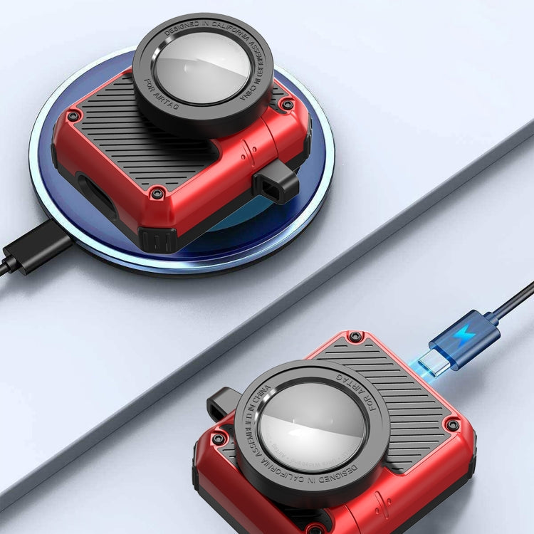 For AirPods 1/2 Automatic Flip Switch TPU+PC Earphone Case with AirTag(Red)