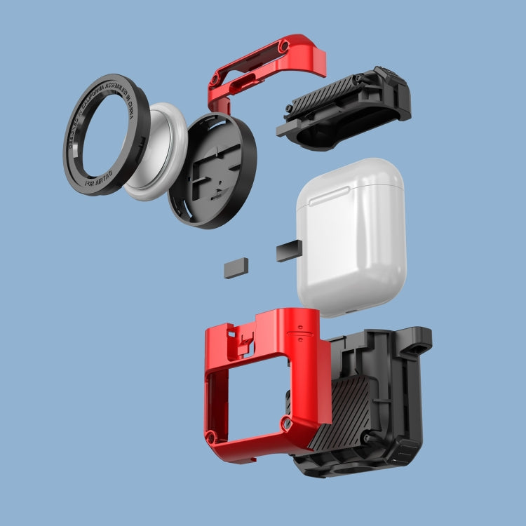 For AirPods 1/2 Automatic Flip Switch TPU+PC Earphone Case with AirTag(Red)