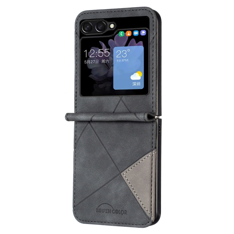 For Samsung Galaxy Z Flip5 Rhombus Texture Leather Phone Case(Black)