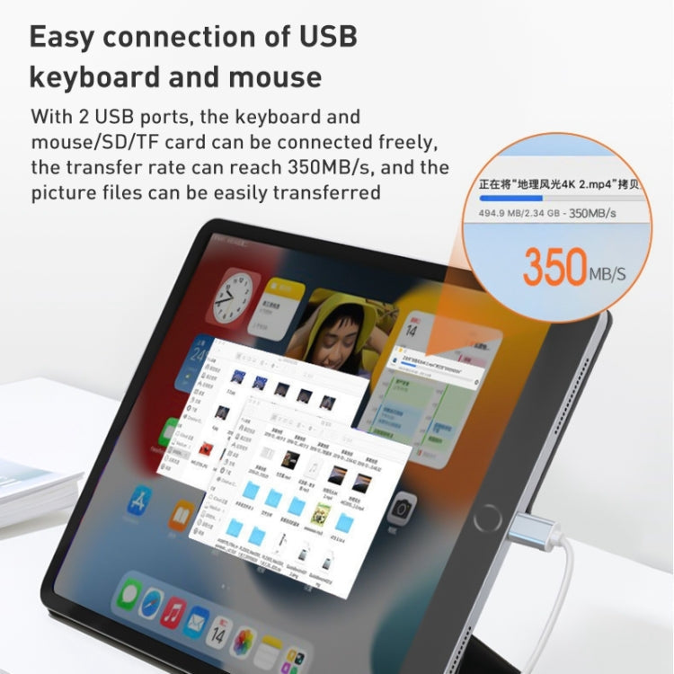 5 in 1 8 Pin to SD / TF Card Slot + 3 USB Ports Multifunctional Docking Station HUB(Grey)