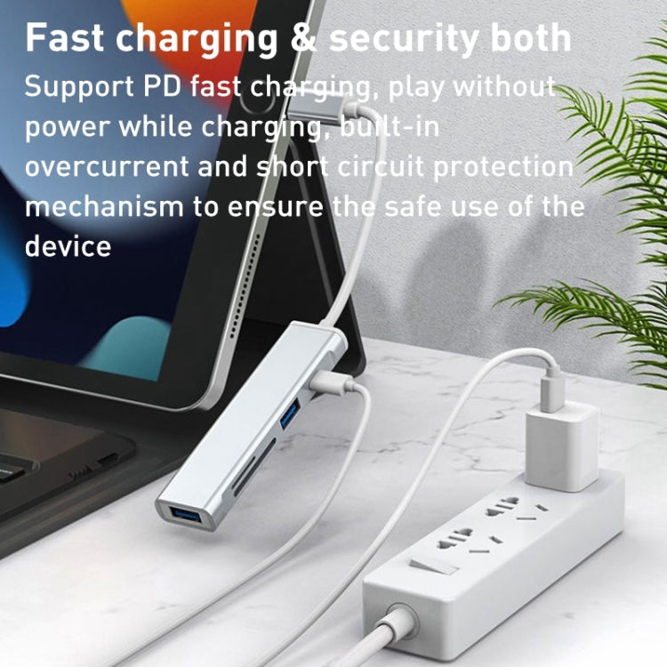 5 in 1 8 Pin to SD / TF Card Slot + 3 USB Ports Multifunctional Docking Station HUB(Grey)