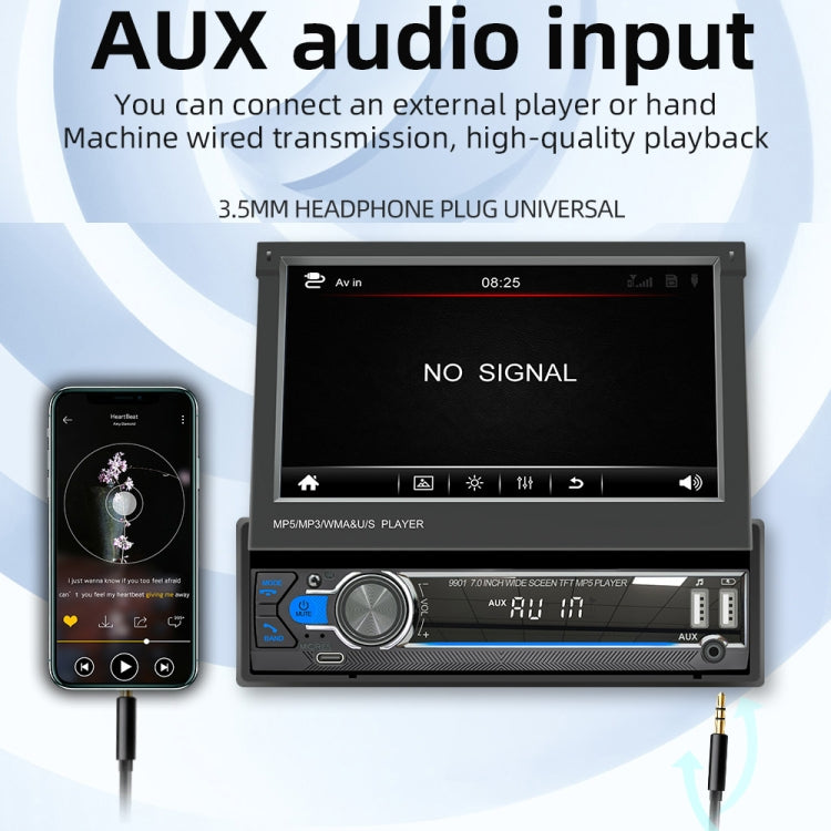 9901 7 inch Car  Retractable MP5 Player Supports FM & Mobile Phone Internet, 9901