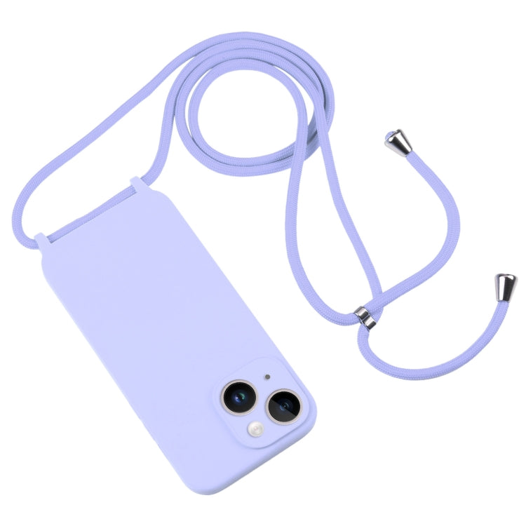 For iPhone 14 Crossbody Lanyard Liquid Silicone Case(Light Purple)